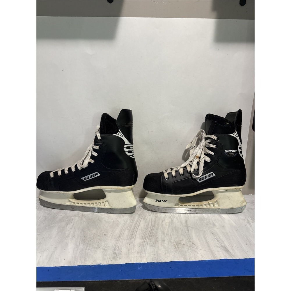 Bauer Impact 100 Mens Ice Hockey Skates Black Tuuk Size US 10.5 Worn,stains,rust